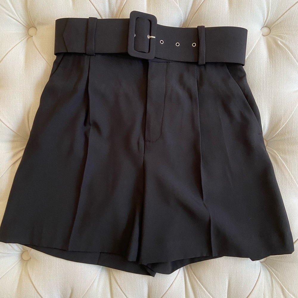 ZARA Belted High Waisted Black Dress Shorts sz XS